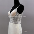 Customized style embroidery bridal gowns long train white simple wedding dress